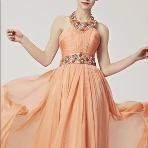 Orange beaded halter dress